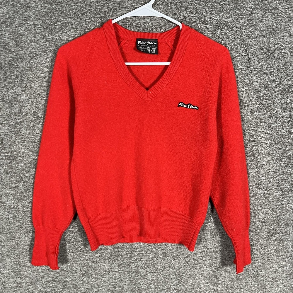 Peter Storm Sweater Mens Medium Red‎ V Neck 100% Pure New Wool Made Britain